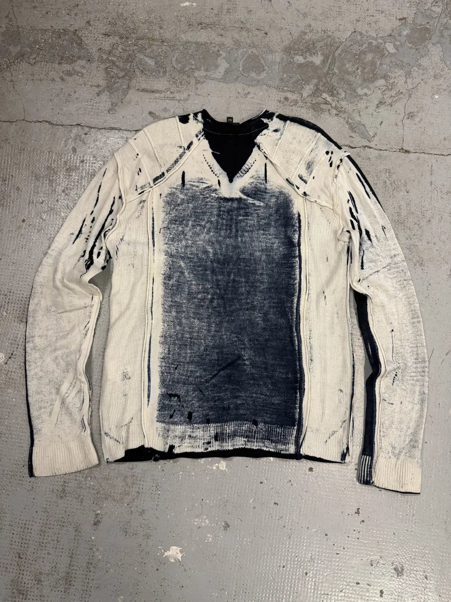 AW2007 Cavalli Navy & White V Neck Irregular Sweater JsnXAfL 1