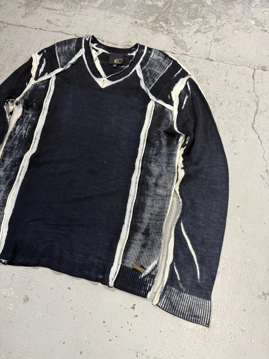AW2007 Cavalli Navy & White V Neck Irregular Sweater JsnXAfL 4