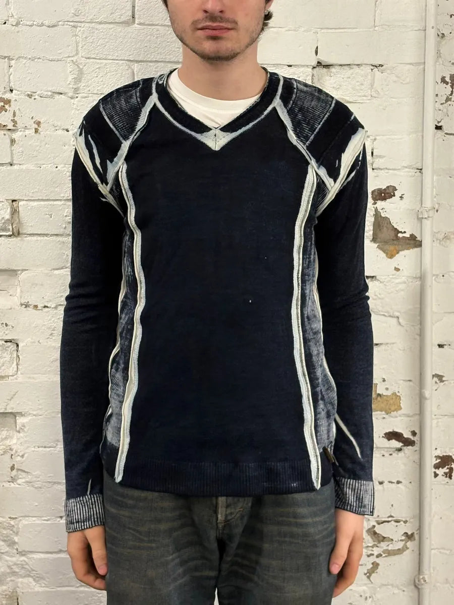 AW2007 Cavalli Navy & White V Neck Irregular Sweater JsnXAfL 5