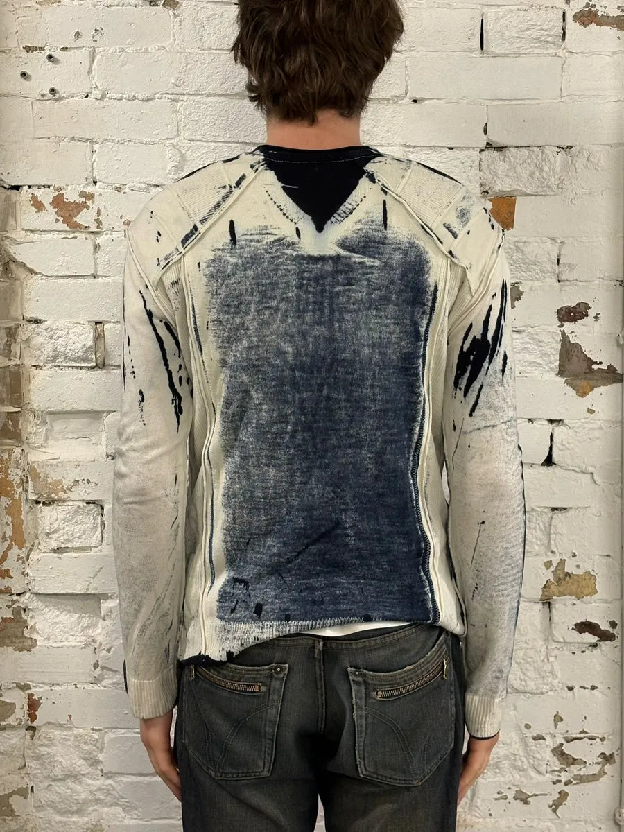 AW2007 Cavalli Navy & White V Neck Irregular Sweater JsnXAfL 6