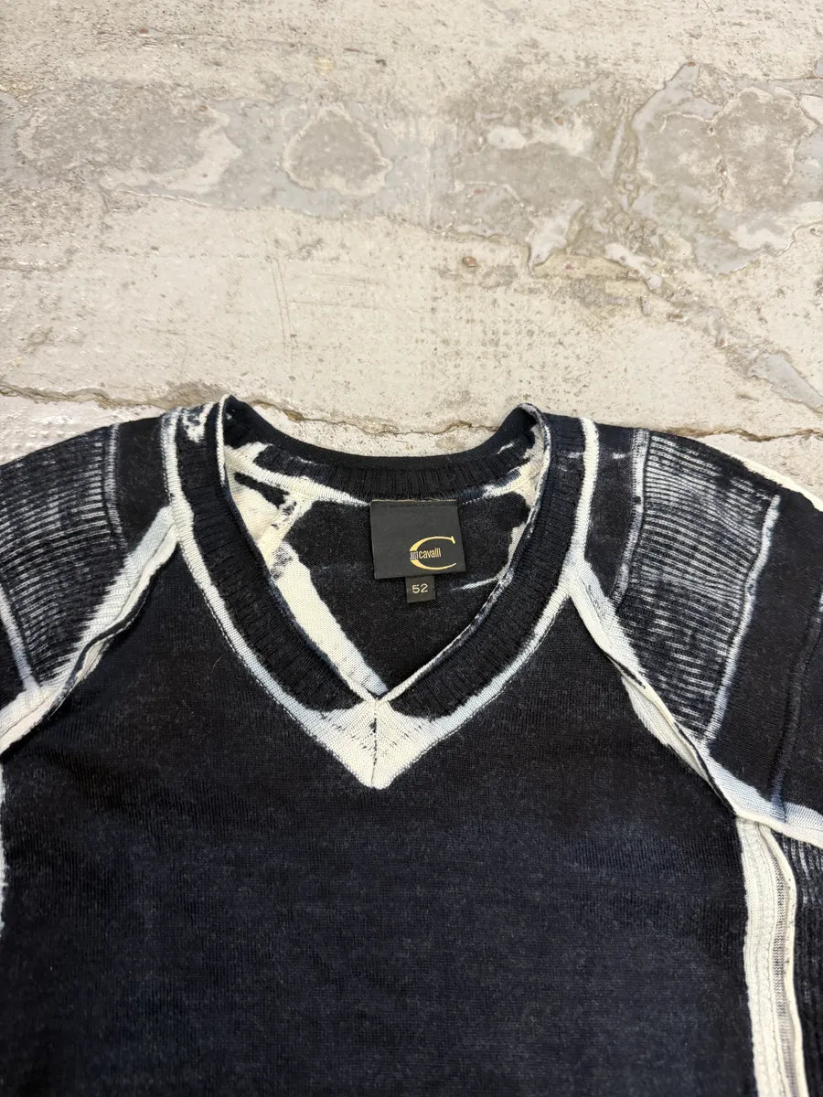 AW2007 Cavalli Navy & White V Neck Irregular Sweater JsnXAfL 9
