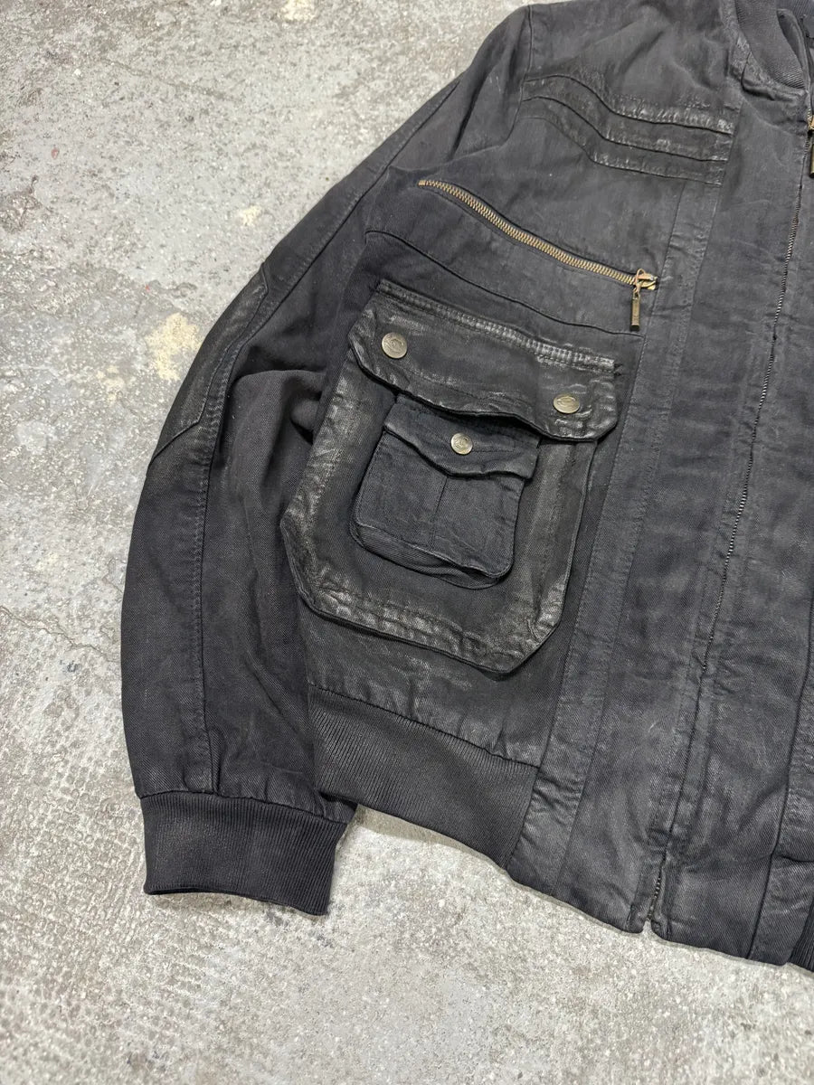 AW2007 Cavalli Utility Multi Pockets Black Waxed Bomber Jacket NjgztDF 5