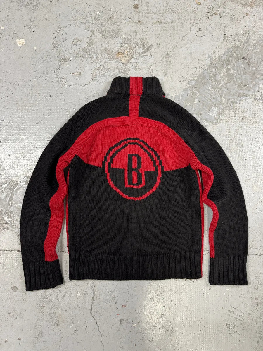 AW2007 Dirk Bikkembergs Black & Red Lined Wool Zip-up Sweater