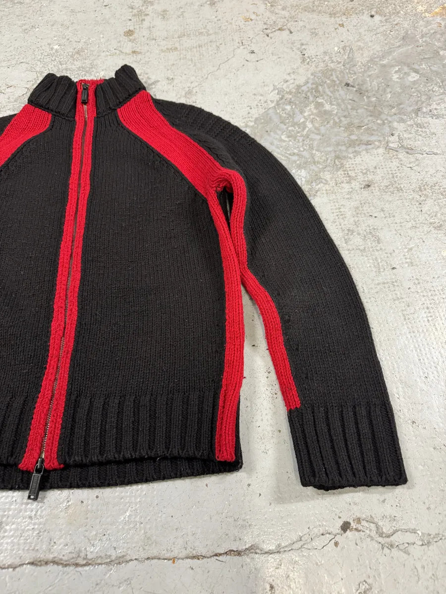 AW2007 Dirk Bikkembergs Black & Red Lined Wool Zip-up Sweater
