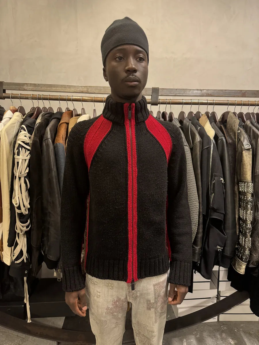 AW2007 Dirk Bikkembergs Black & Red Lined Wool Zip-up Sweater VgjVQmi 2