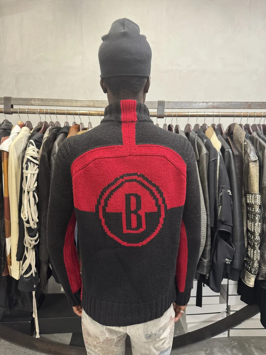 AW2007 Dirk Bikkembergs Black & Red Lined Wool Zip-up Sweater AW2007 Dirk Bikkembergs Black & Red Lined Wool Zip-up Sweater