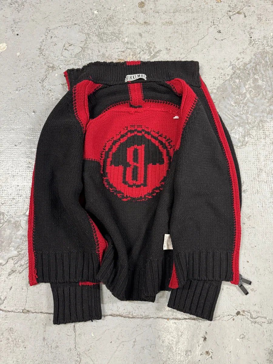 AW2007 Dirk Bikkembergs Black & Red Lined Wool Zip-up Sweater