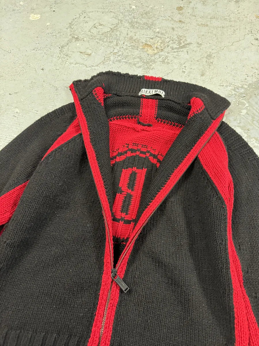 AW2007 Dirk Bikkembergs Black & Red Lined Wool Zip-up Sweater