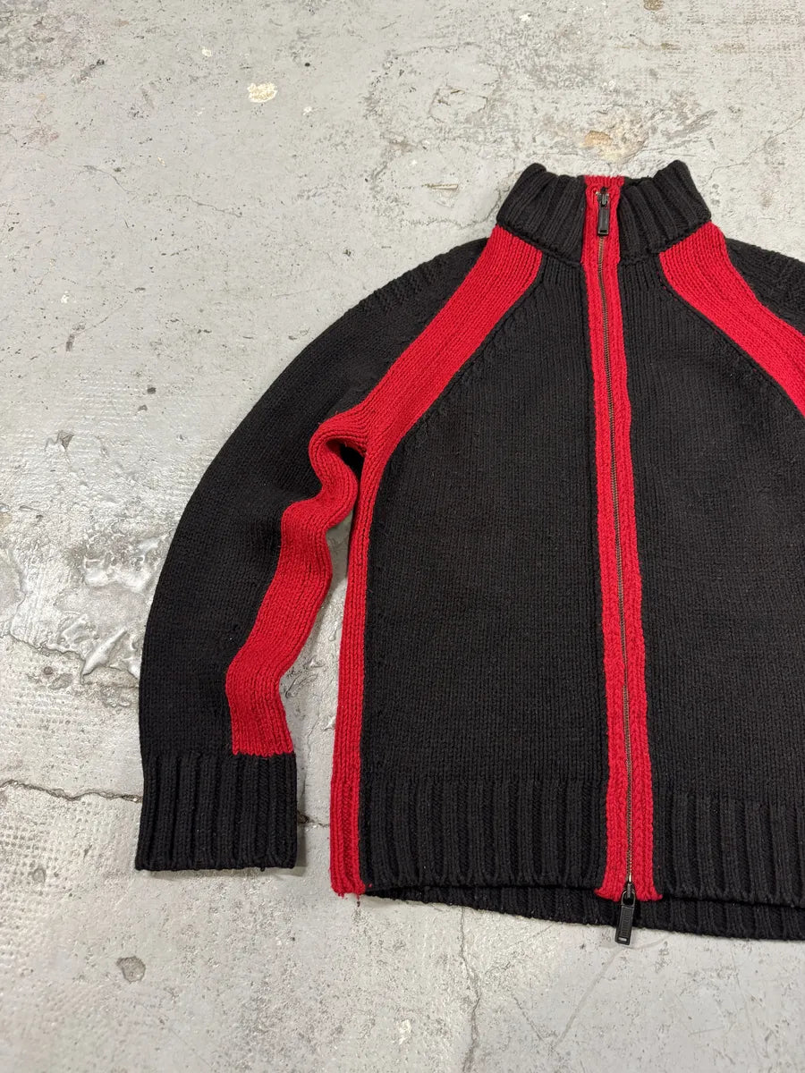 AW2007 Dirk Bikkembergs Black & Red Lined Wool Zip-up Sweater VgjVQmi 9