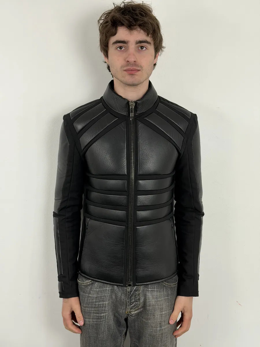 AW2007 Dirk Bikkembergs Black Leather Quilted Motorcycle Jacket tjNLTQA 2