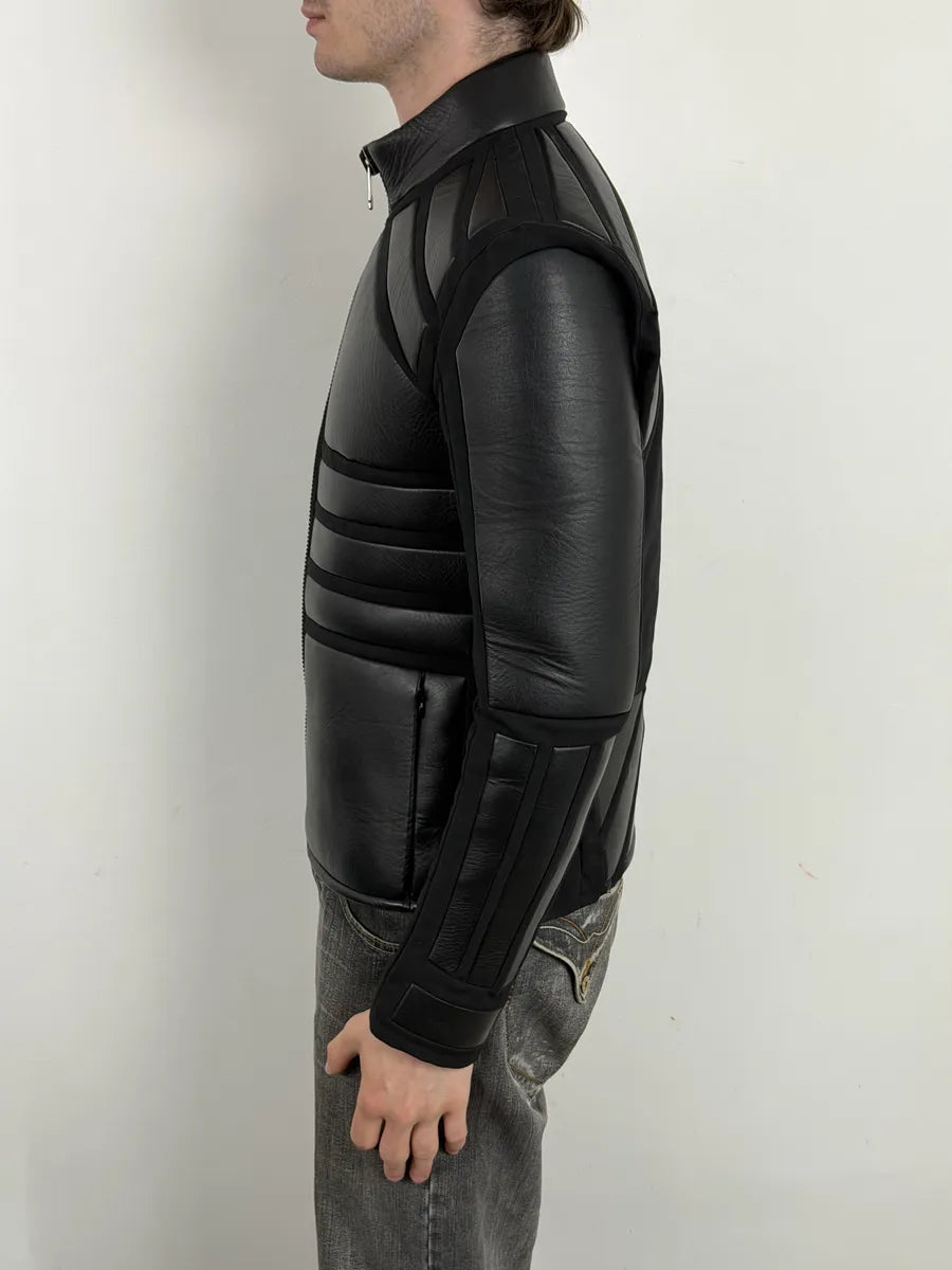 AW2007 Dirk Bikkembergs Black Leather Quilted Motorcycle Jacket tjNLTQA 3