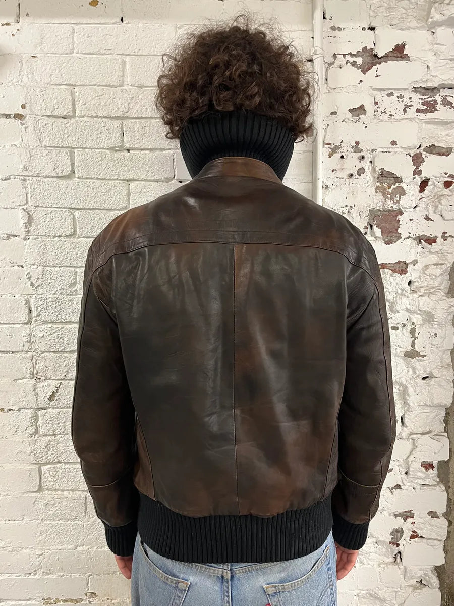 AW2007 Dirk Bikkembergs Layered High Collar Brown Leather Jacket ugrQOqL 2