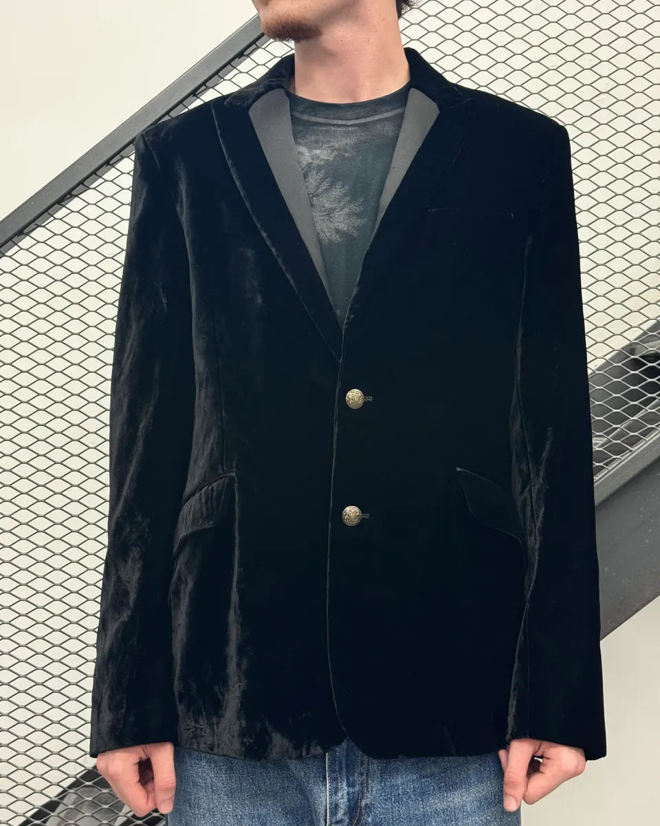 AW2007 Dolce & Gabbana Black Velvet Gold Button Blazer Jacket ybeTDfY 0