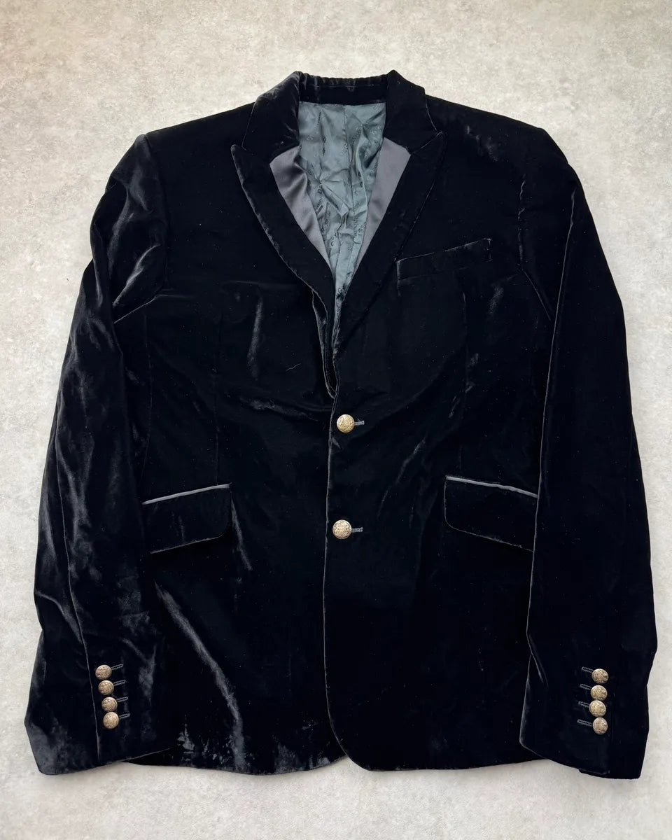AW2007 Dolce & Gabbana Black Velvet Gold Button Blazer Jacket ybeTDfY 2