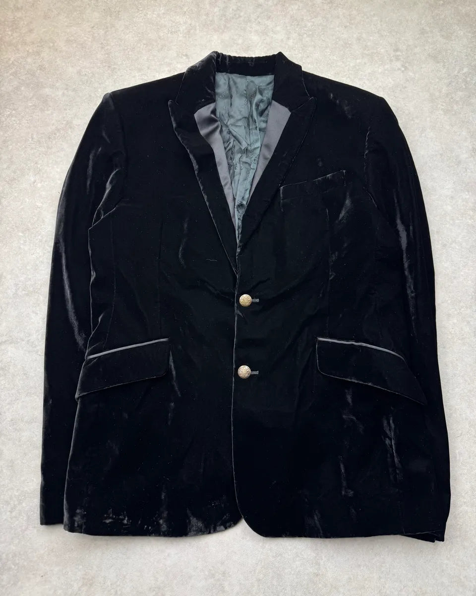 AW2007 Dolce & Gabbana Black Velvet Gold Button Blazer Jacket ybeTDfY 4