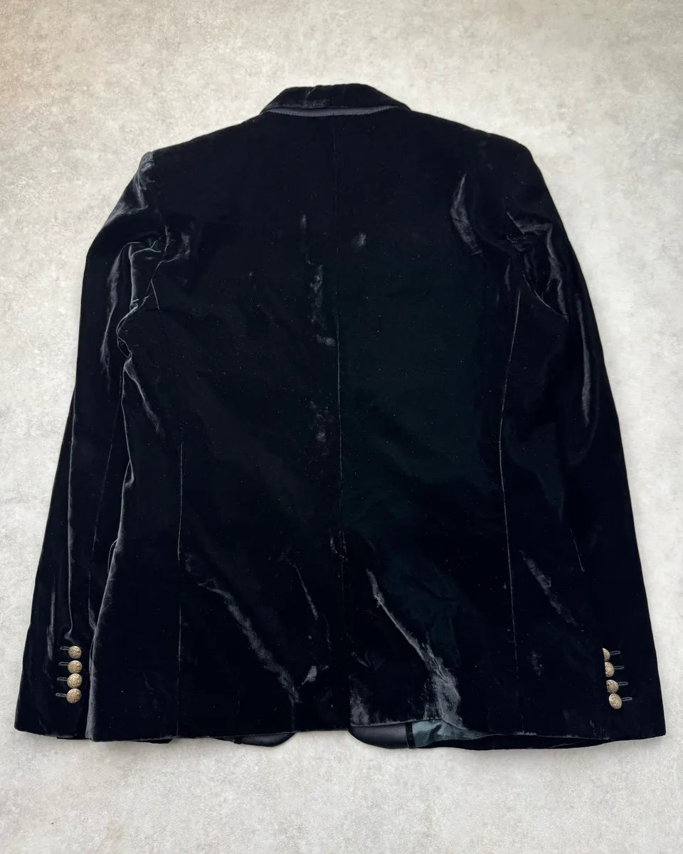 AW2007 Dolce & Gabbana Black Velvet Gold Button Blazer Jacket ybeTDfY 7