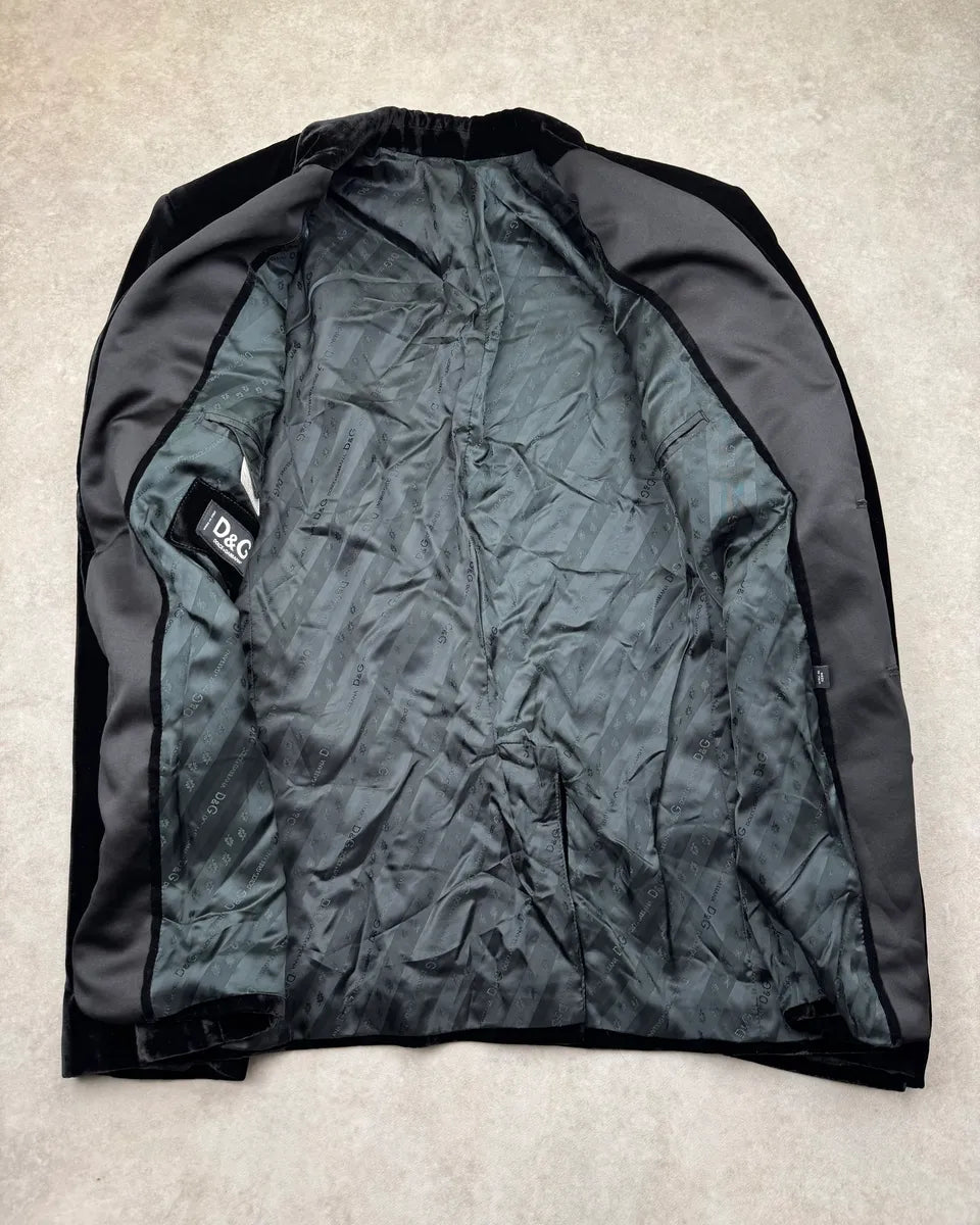 AW2007 Dolce & Gabbana Black Velvet Gold Button Blazer Jacket ybeTDfY 8