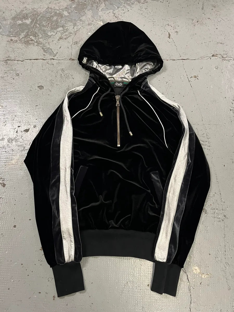 AW2007 Dolce & Gabbana Black Velvet Metallic Zip Hoodie yCssaLu 0