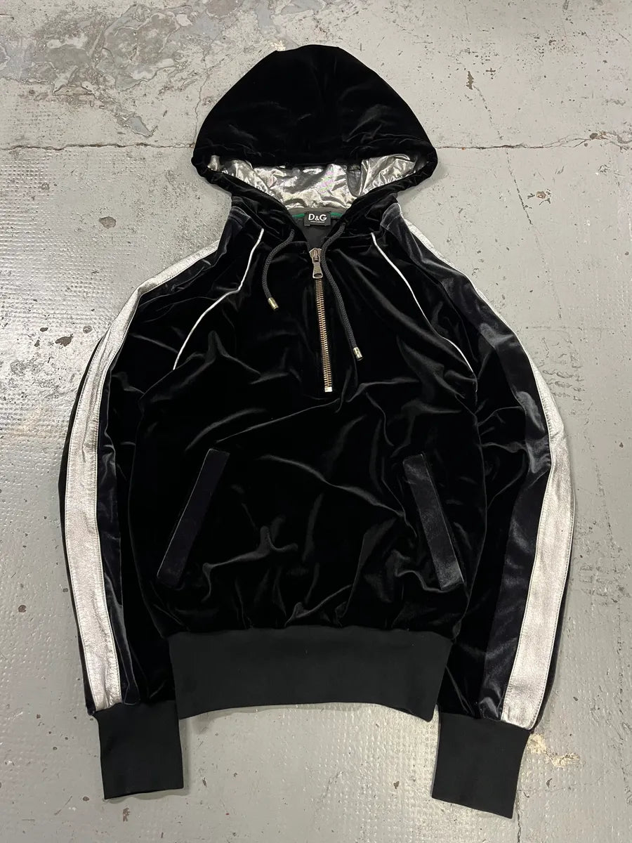 AW2007 Dolce & Gabbana Black Velvet Metallic Zip Hoodie yCssaLu 2