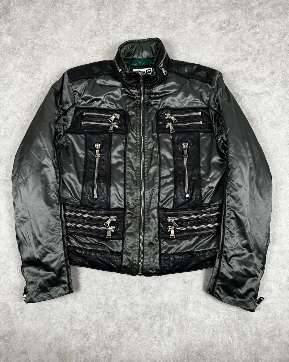AW2007 Dolce & Gabbana Green & Black Multi Zips Nylon Biker Jacket LmURjiM 0
