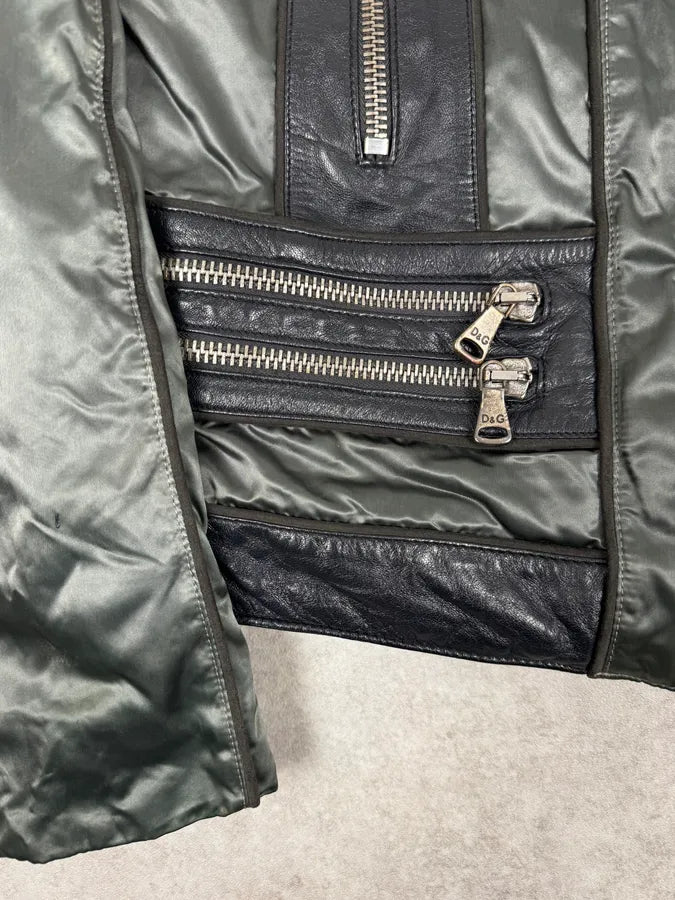 AW2007 Dolce & Gabbana Green & Black Multi Zips Nylon Biker Jacket LmURjiM 8