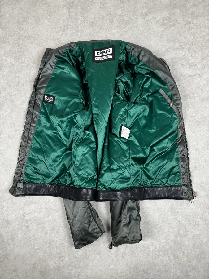 AW2007 Dolce & Gabbana Green & Black Multi Zips Nylon Biker Jacket LmURjiM 7