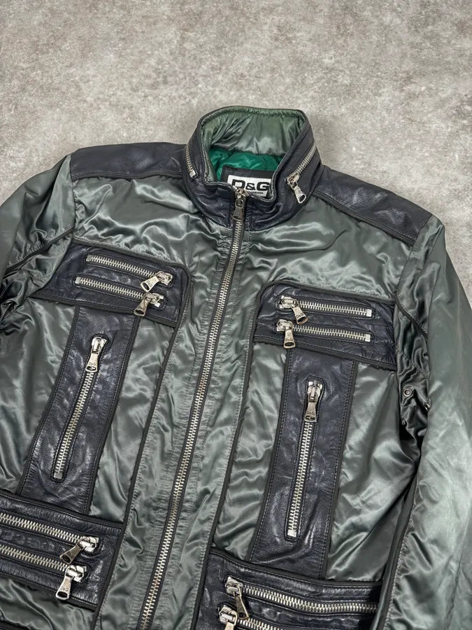 AW2007 Dolce & Gabbana Green & Black Multi Zips Nylon Biker Jacket LmURjiM 5