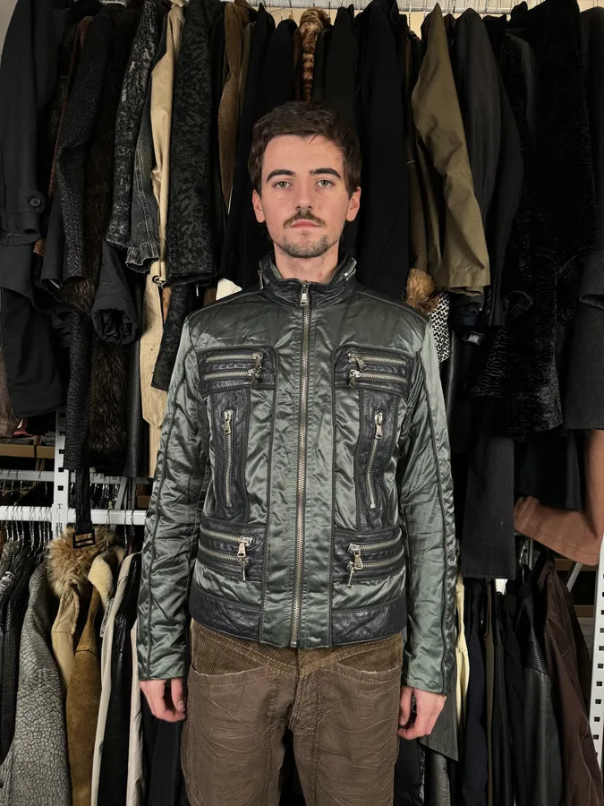 AW2007 Dolce & Gabbana Green & Black Multi Zips Nylon Biker Jacket LmURjiM 3