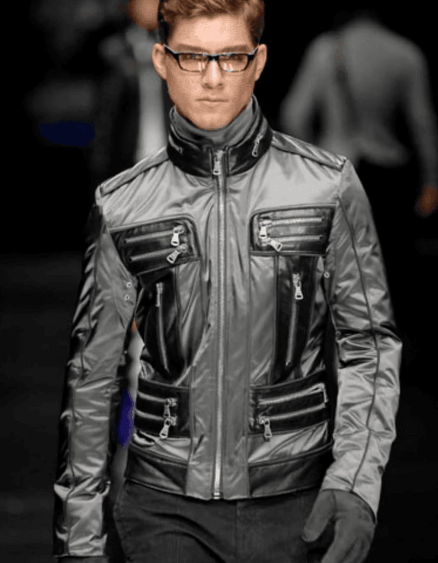 AW2007 Dolce & Gabbana Green Nylon Black Leather Multi Zips Biker Jacket vxIUNcg 1