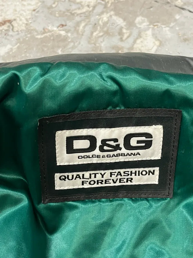 AW2007 Dolce & Gabbana Green Nylon Black Leather Multi Zips Biker Jacket vxIUNcg 9
