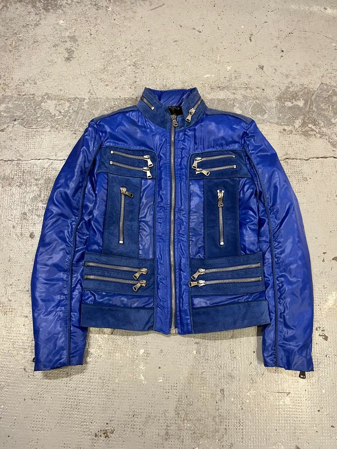 AW2007 Dolce & Gabbana Hybrid Multi-Zip Blue Leather Nylon Jacket AtKgYmw 0