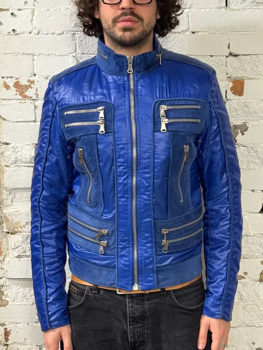 AW2007 Dolce & Gabbana Hybrid Multi-Zip Blue Leather Nylon Jacket AtKgYmw 2