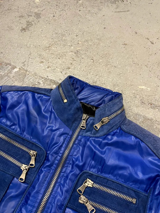 AW2007 Dolce & Gabbana Hybrid Multi-Zip Blue Leather Nylon Jacket AtKgYmw 5