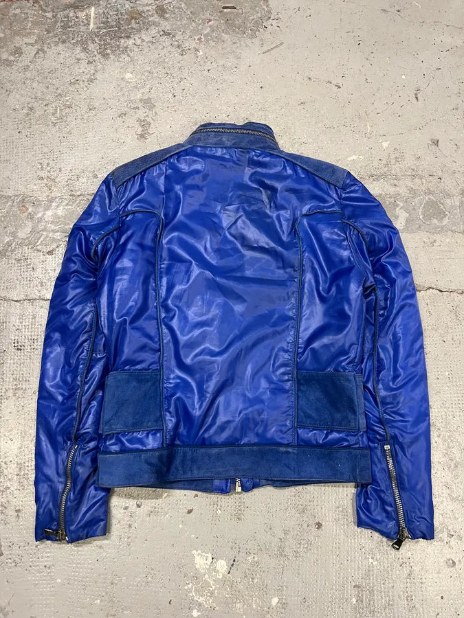 AW2007 Dolce & Gabbana Hybrid Multi-Zip Blue Leather Nylon Jacket AtKgYmw 7