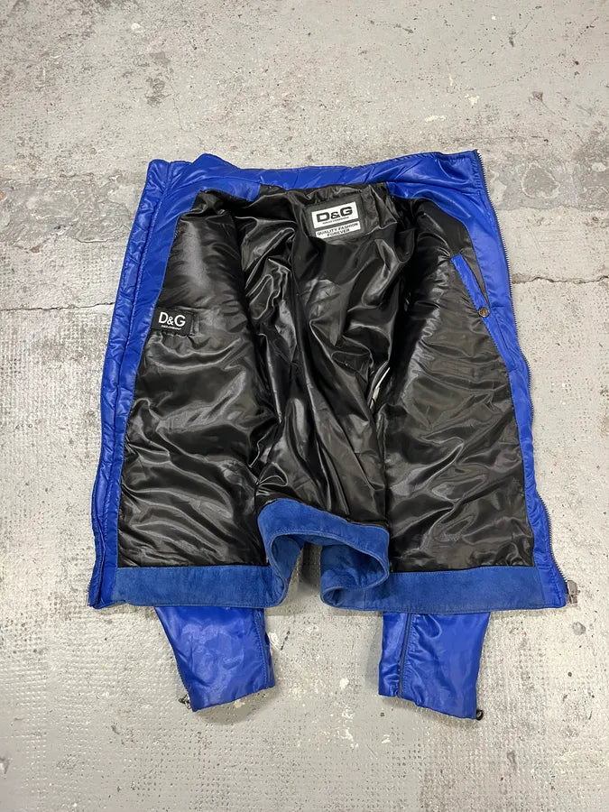 AW2007 Dolce & Gabbana Hybrid Multi-Zip Blue Leather Nylon Jacket AtKgYmw 9