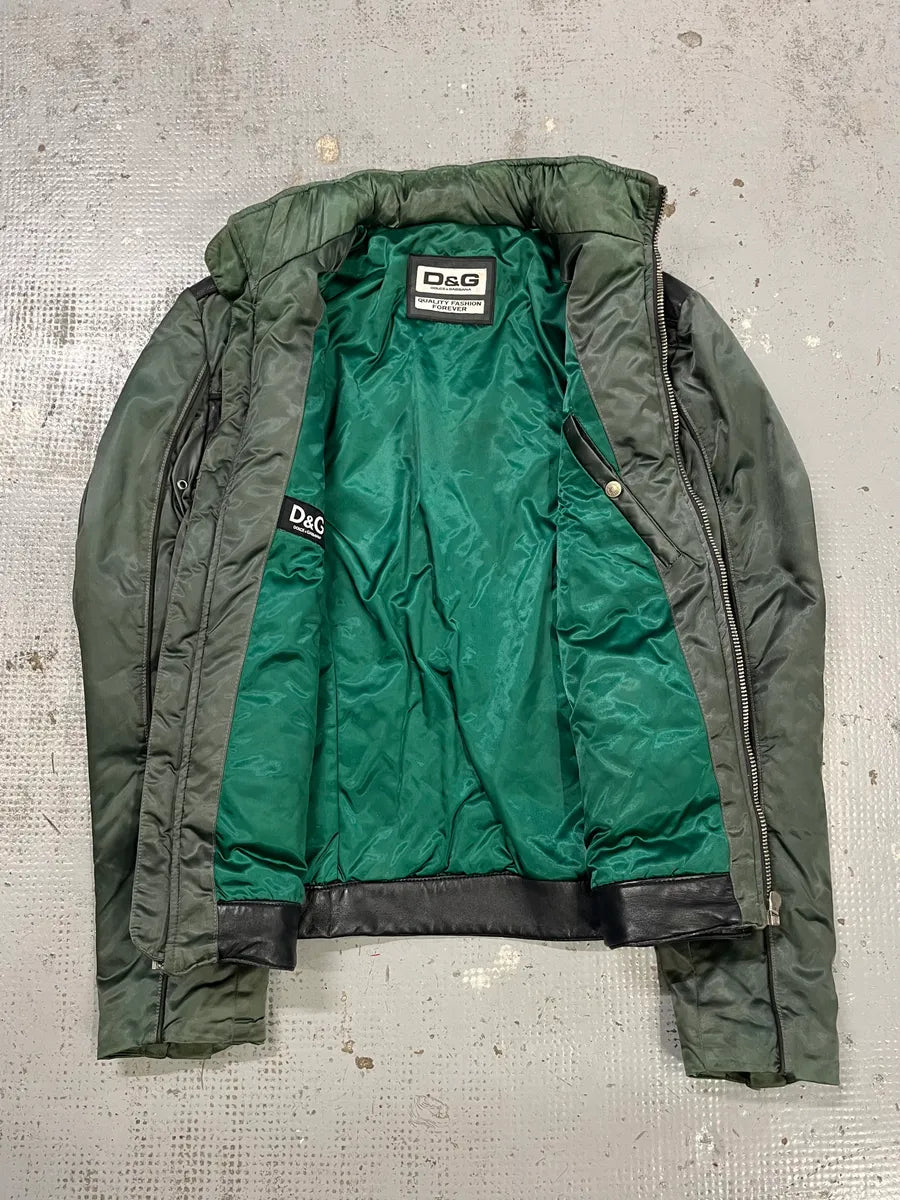 AW2007 Dolce & Gabbana Khaki Hybrid Nylon Leather Jacket EXeTvCd 8