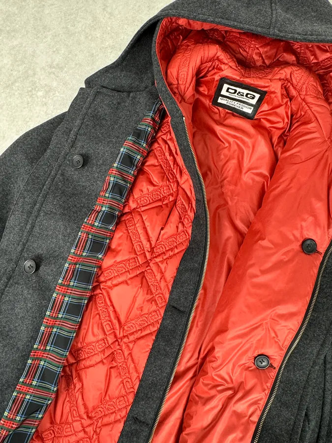 AW2007 Dolce & Gabbana Montgomery Grey Wool Hooded Long Coat uuNTmly 10