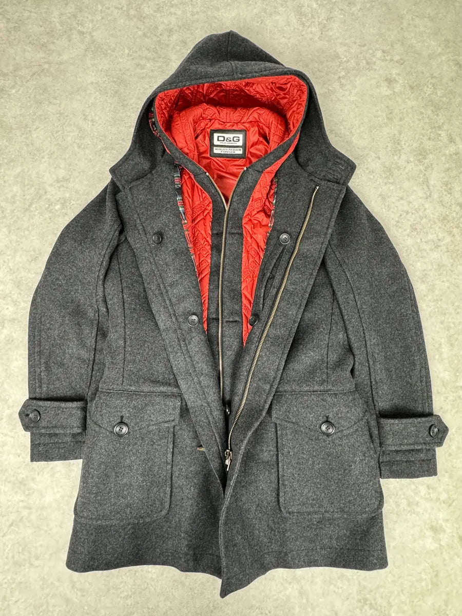 AW2007 Dolce & Gabbana Montgomery Grey Wool Hooded Long Coat uuNTmly 5