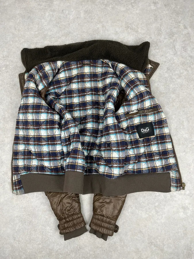 2000s Dolce & Gabbana Multi Pockets Cargo Brown Puffer Jacket bJedwaf 7