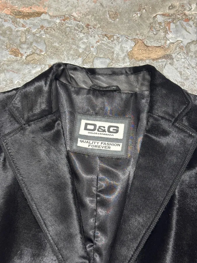 AW2007 Dolce & Gabbana Pony Hair Black Leather Trench Coat SFjojER 4