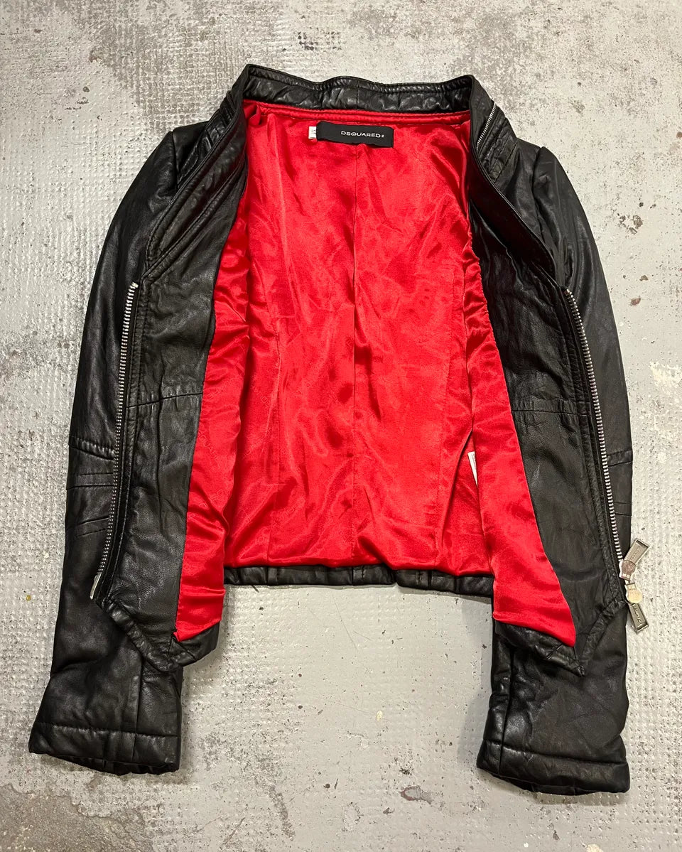 AW2007 Dsquared2 Black Leather Detachable Fur-Collar Jacket ZxXwKUS 10