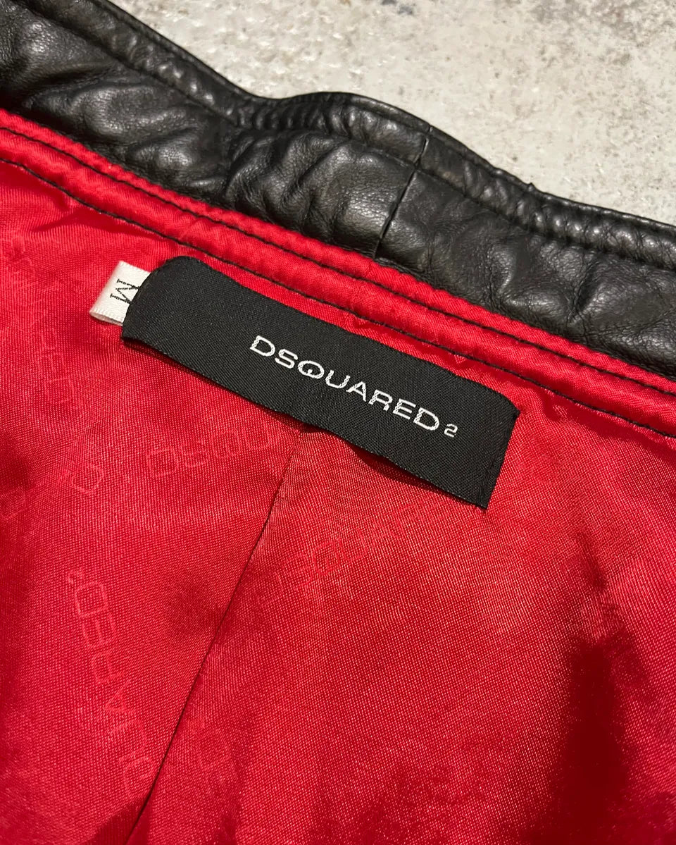AW2007 Dsquared2 Black Leather Detachable Fur-Collar Jacket ZxXwKUS 11