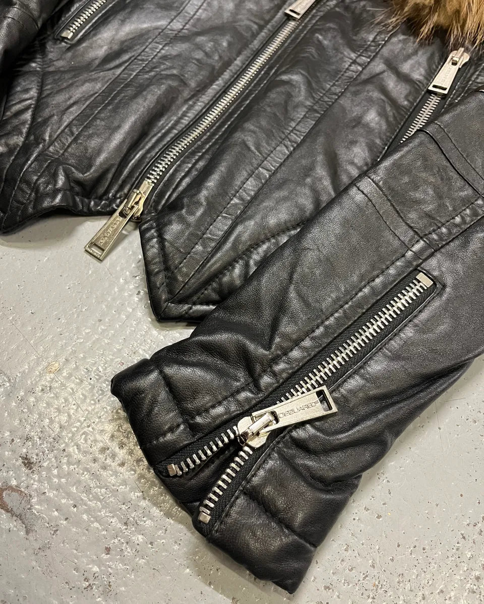 AW2007 Dsquared2 Black Leather Detachable Fur-Collar Jacket ZxXwKUS 6