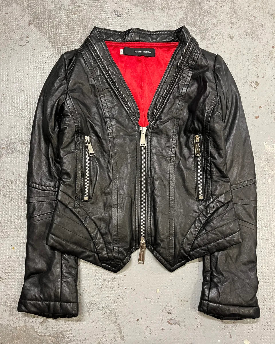 AW2007 Dsquared2 Black Leather Detachable Fur-Collar Jacket ZxXwKUS 8
