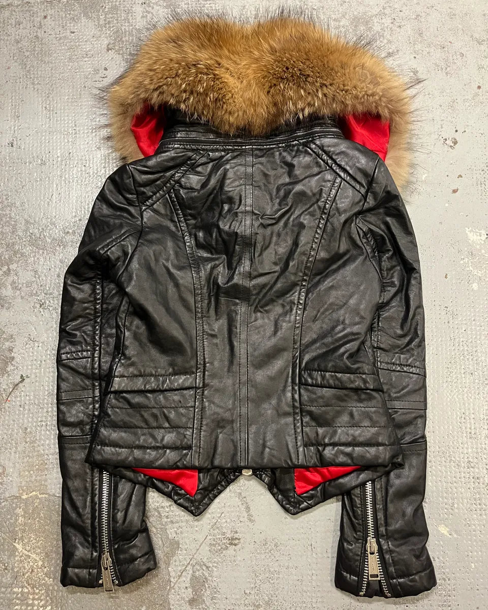 AW2007 Dsquared2 Black Leather Detachable Fur-Collar Jacket ZxXwKUS 9
