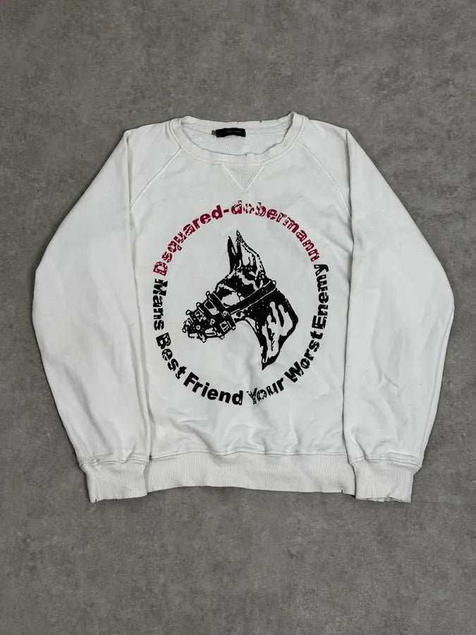 AW2007 Dsquared2 Dobberman Dog White Crewneck Sweater aXAHXvO 0