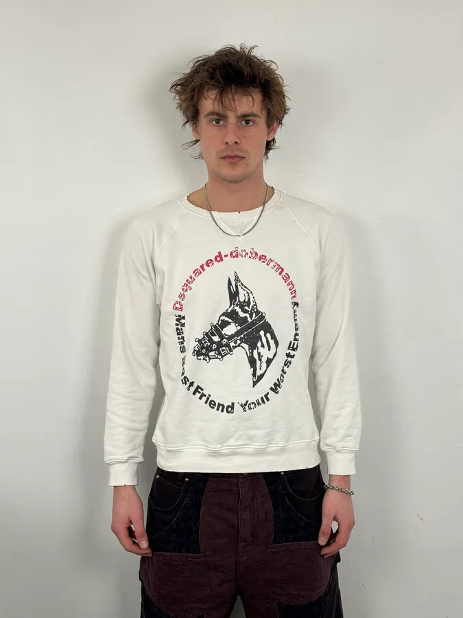 AW2007 Dsquared2 Dobberman Dog White Crewneck Sweater aXAHXvO 2