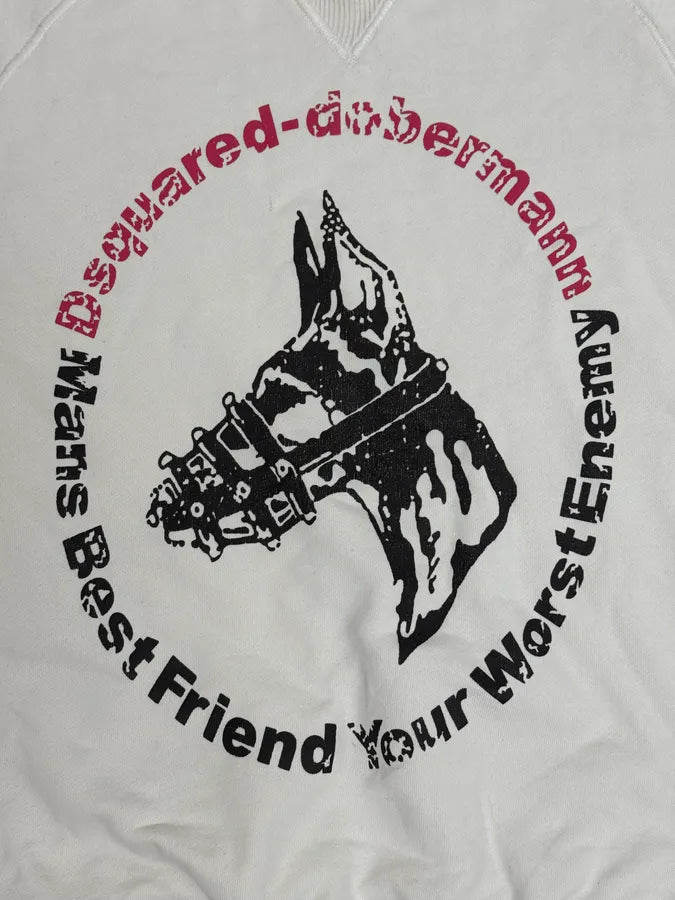 AW2007 Dsquared2 Dobberman Dog White Crewneck Sweater aXAHXvO 7