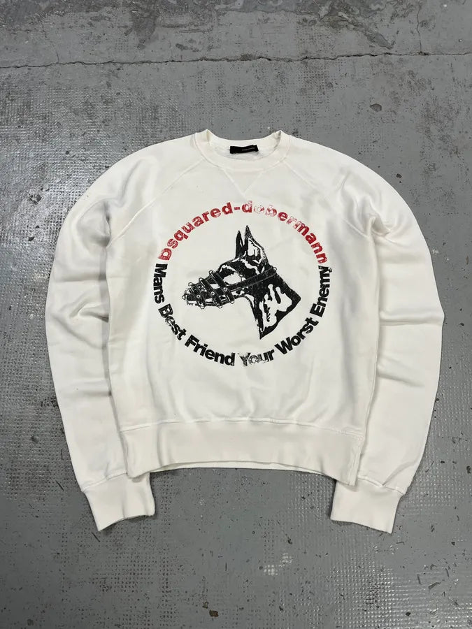 AW2007 Dsquared2 Doberman Print White Crewneck Sweatshirt dzHvTaj 3