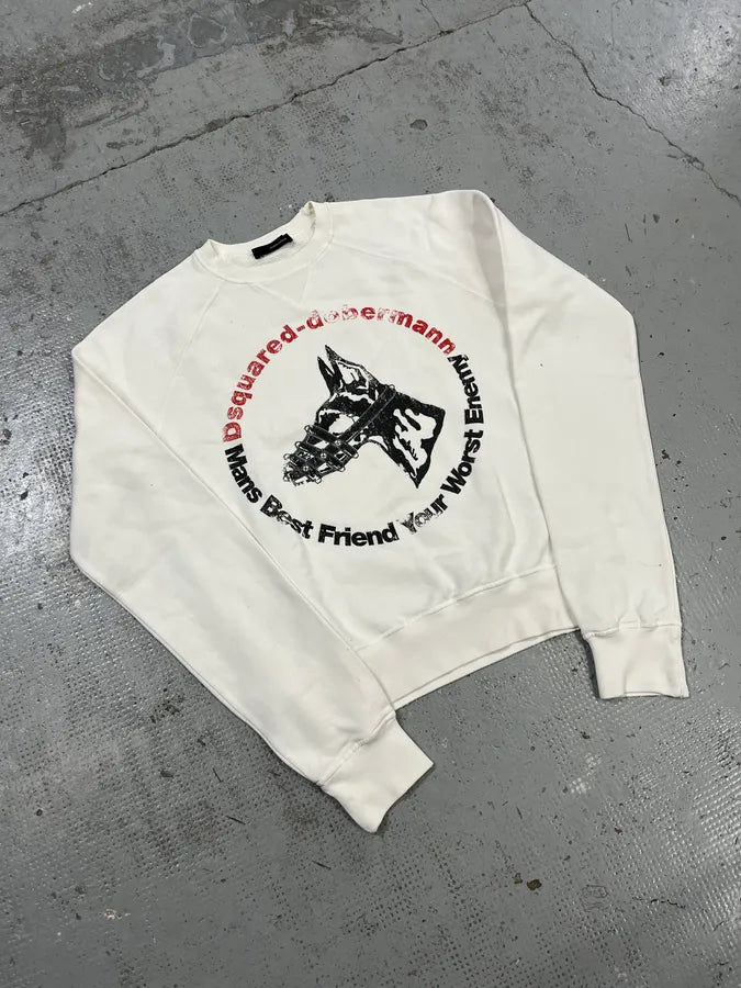 AW2007 Dsquared2 Doberman Print White Crewneck Sweatshirt dzHvTaj 4